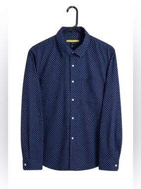 Prince & Fox Men’s Polka Dot Button Down Shirt XL Navy Blue White Cotton